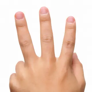 A person counting to three on their fingers, with index, mid