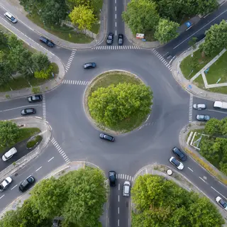 An aerial bird's-eye view looking straight down at a traffic