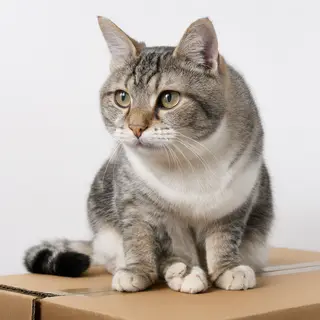 A cat sitting on top of a cardboard box