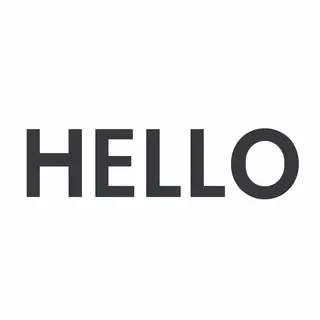 A single large word 'HELLO' centered on a white background
