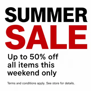 A poster with headline 'SUMMER SALE' in large bold text, bod