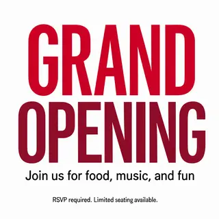 A flyer with large title 'GRAND OPENING', subtitle 'Join us 