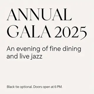 An event banner with headline 'ANNUAL GALA 2025' at the top 