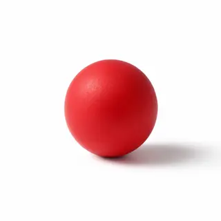 A red sphere on a white surface with a single shadow cast to