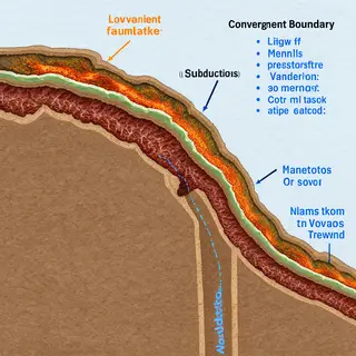 A cross-section showing tectonic plates at a convergent boun