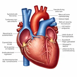 An anatomical illustration of the human heart showing four c