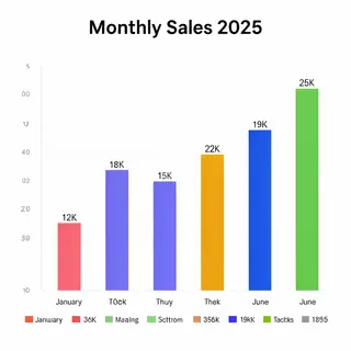 A bar chart showing monthly sales for January through June w