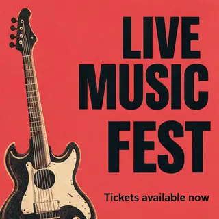 An event poster featuring a guitar illustration, the headlin