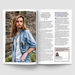 A magazine double-page spread with a left page containing a 
