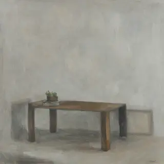 A still life painted in anxious minimalism — sparse composit