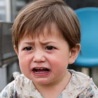 A 5-year-old child with round cheeks and large eyes, crying 