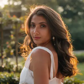 A portrait shot at 85mm f/1.4 with creamy bokeh background, 
