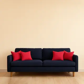 A minimalist room with walls in #F5E6CC (warm cream), a sofa