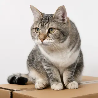 A cat sitting on top of a cardboard box