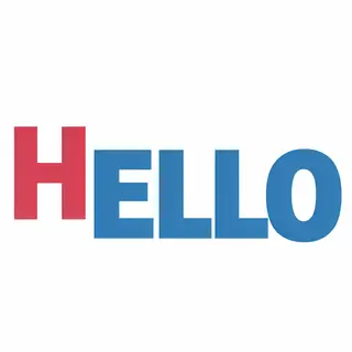 A single large word 'HELLO' centered on a white background