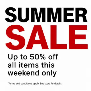 A poster with headline 'SUMMER SALE' in large bold text, bod