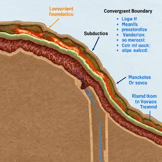 A cross-section showing tectonic plates at a convergent boun