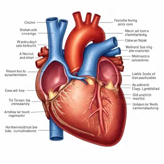 An anatomical illustration of the human heart showing four c