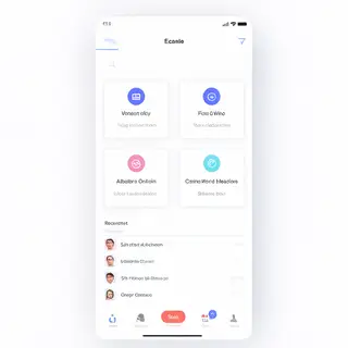 A mobile app UI mockup showing a dashboard with a top naviga