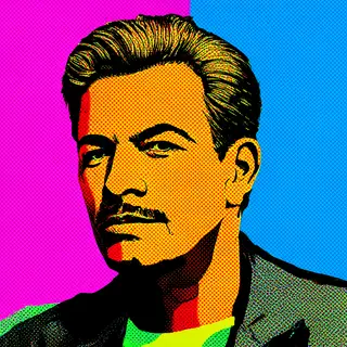 A portrait of a man in Pop Art style — bold outlines, Ben-Da