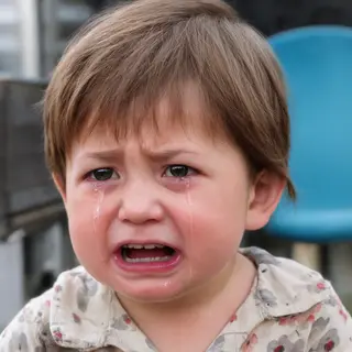 A 5-year-old child with round cheeks and large eyes, crying 