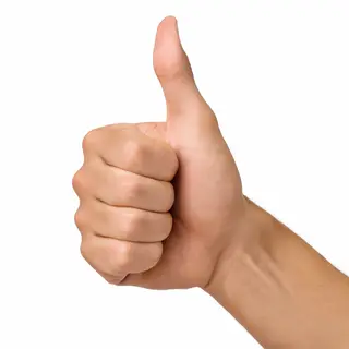 A hand giving a thumbs-up with four fingers curled and thumb