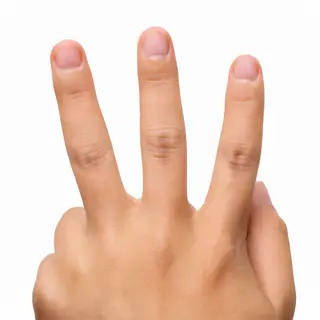 A person counting to three on their fingers, with index, mid