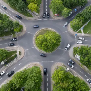 An aerial bird's-eye view looking straight down at a traffic