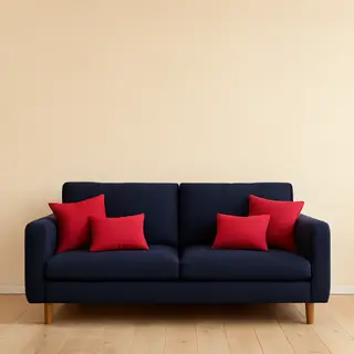 A minimalist room with walls in #F5E6CC (warm cream), a sofa