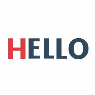 A single large word 'HELLO' centered on a white background