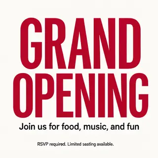 A flyer with large title 'GRAND OPENING', subtitle 'Join us 