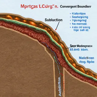 A cross-section showing tectonic plates at a convergent boun