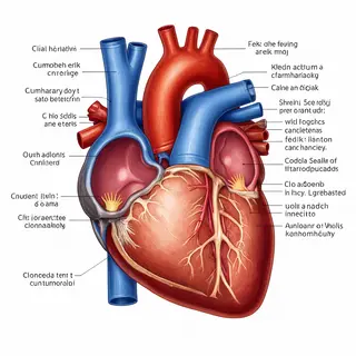 An anatomical illustration of the human heart showing four c