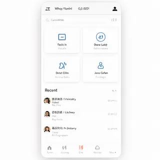 A mobile app UI mockup showing a dashboard with a top naviga