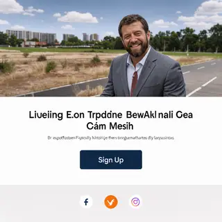 A landing page design with a hero header image at the top, a