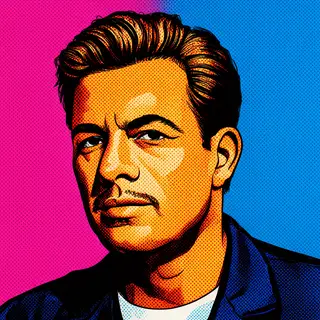 A portrait of a man in Pop Art style — bold outlines, Ben-Da