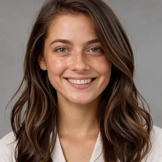 A close-up portrait of a young woman with a warm natural smi