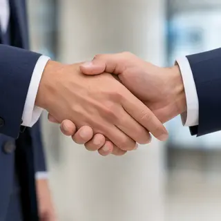 Two people shaking hands in a professional setting, all fing