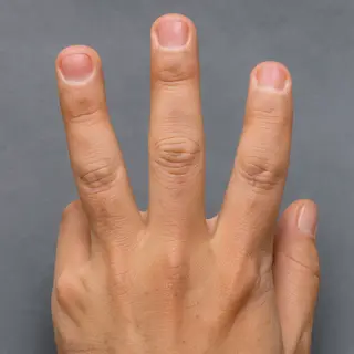 A person counting to three on their fingers, with index, mid
