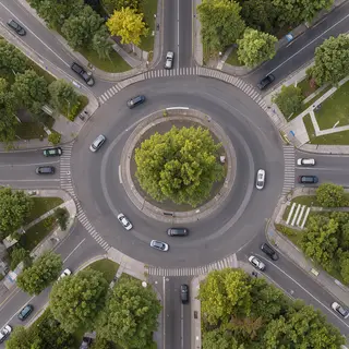 An aerial bird's-eye view looking straight down at a traffic
