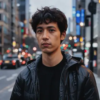 A street photograph with shallow depth of field as if shot a