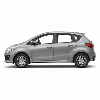 A car body with windows, doors, and headlights but no wheels
