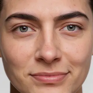 A human face with eyes, nose, and mouth but no eyebrows