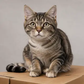 A cat sitting on top of a cardboard box