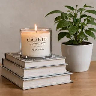 A candle on top of a stack of books, the books next to a pot