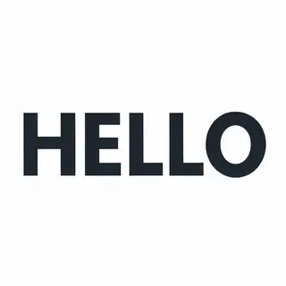 A single large word 'HELLO' centered on a white background