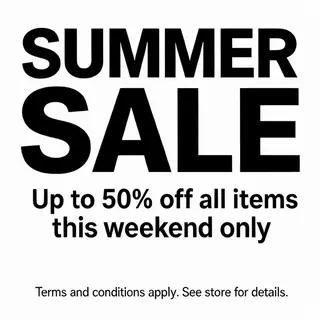 A poster with headline 'SUMMER SALE' in large bold text, bod