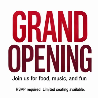 A flyer with large title 'GRAND OPENING', subtitle 'Join us 