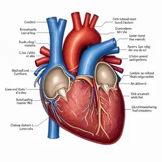 An anatomical illustration of the human heart showing four c