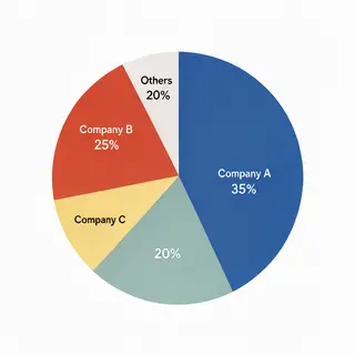 A pie chart showing market share: Company A 35%, Company B 2